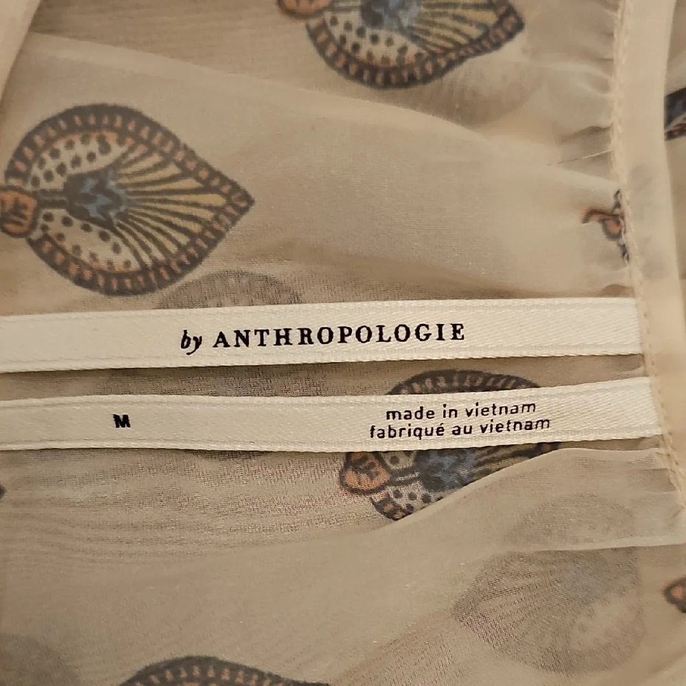 Anthropologie Sheer Puff Sleeve Leaf Print Blouse Women's Medium